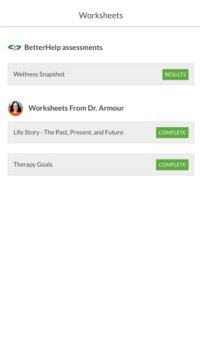 Worksheets under the worksheets tab in the BetterHelp app