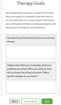 Therapy Goals worksheet in the BetterHelp app