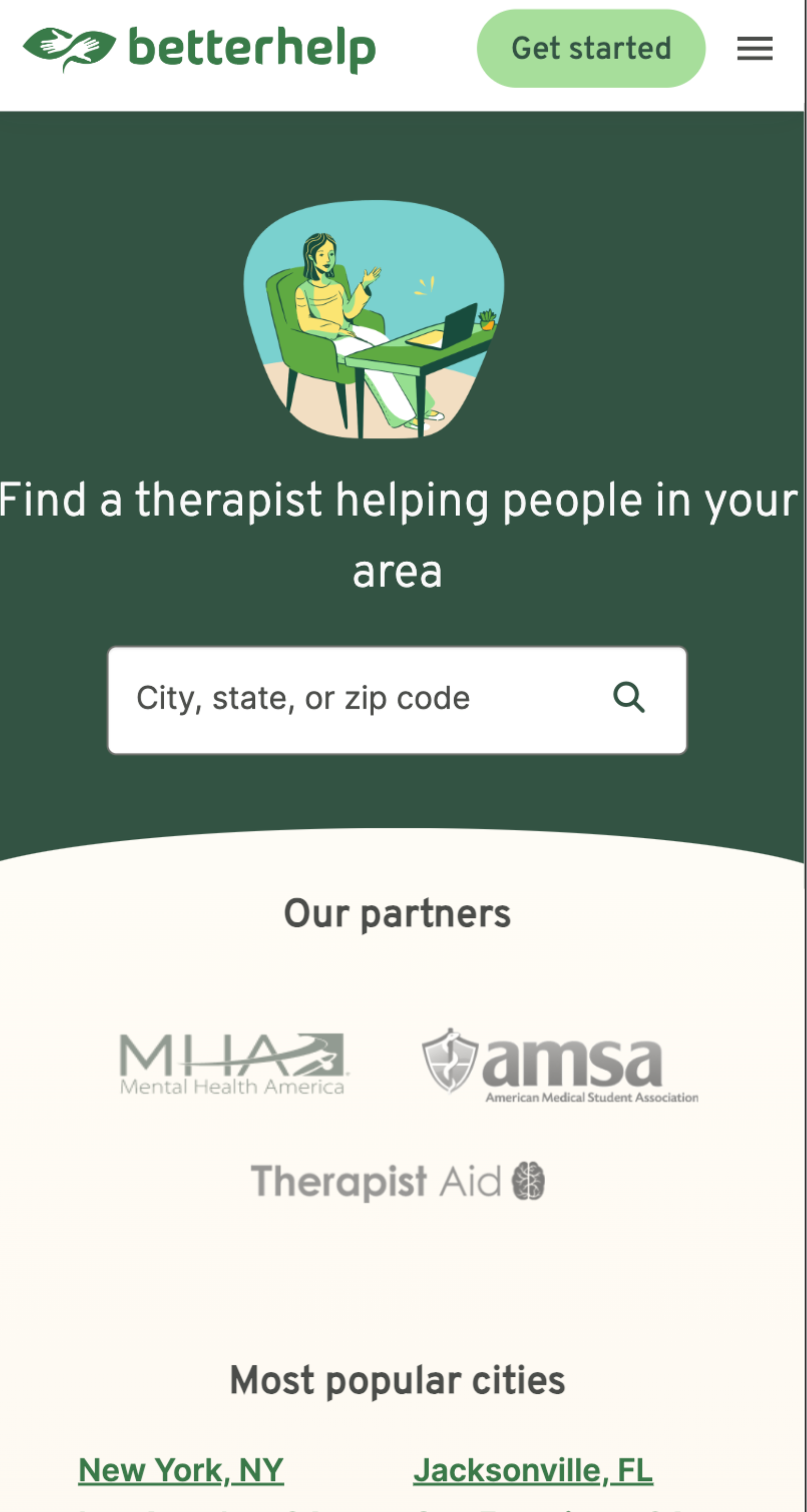 Image of BetterHelp Find a Therapist screen