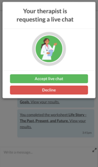 Starting a live chat session in the BetterHelp app