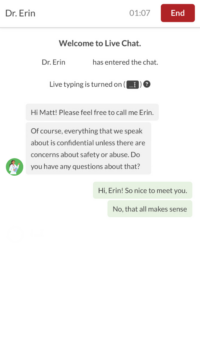 Conducting a live chat session in the BetterHelp app