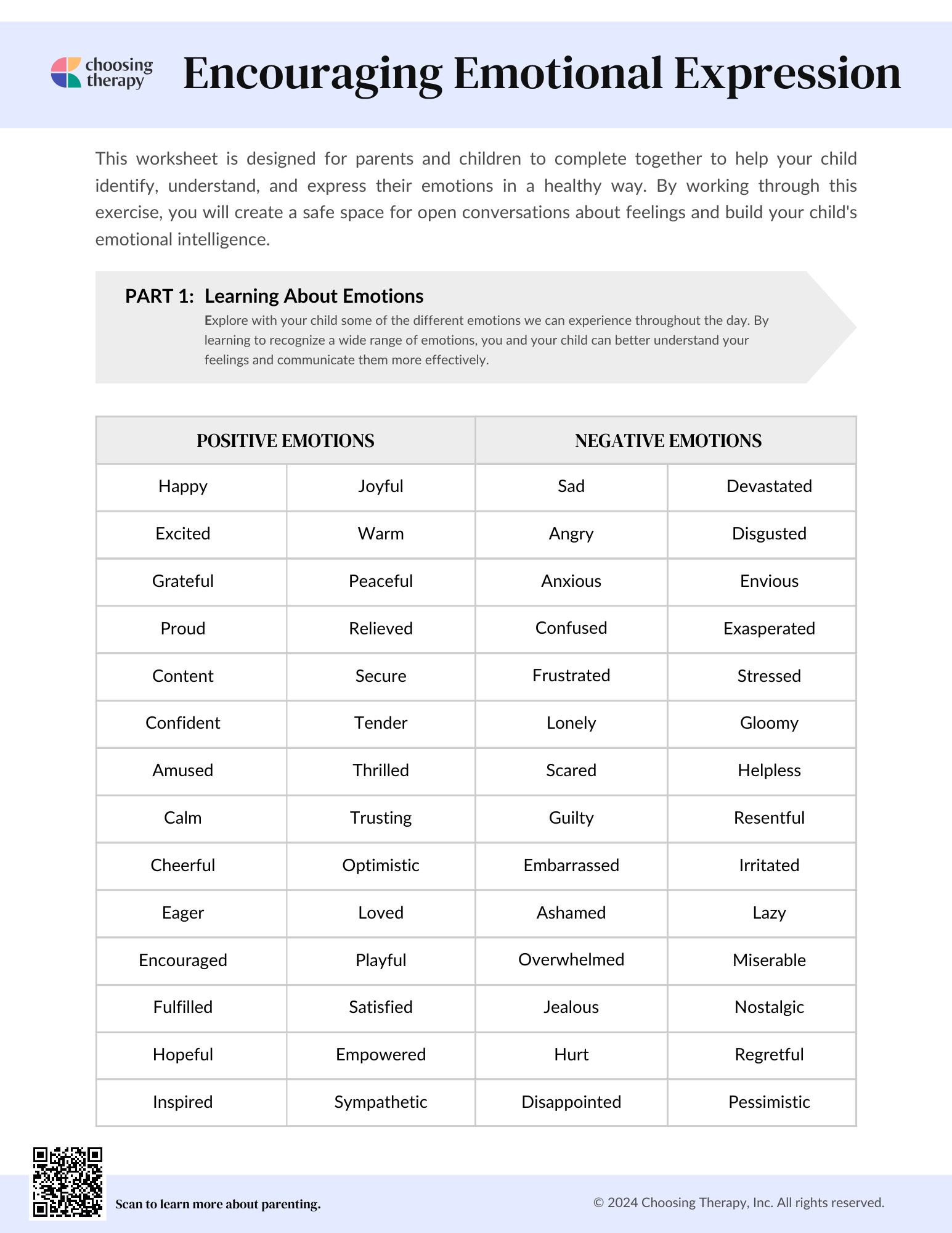Developing Emotional Expression Worksheet