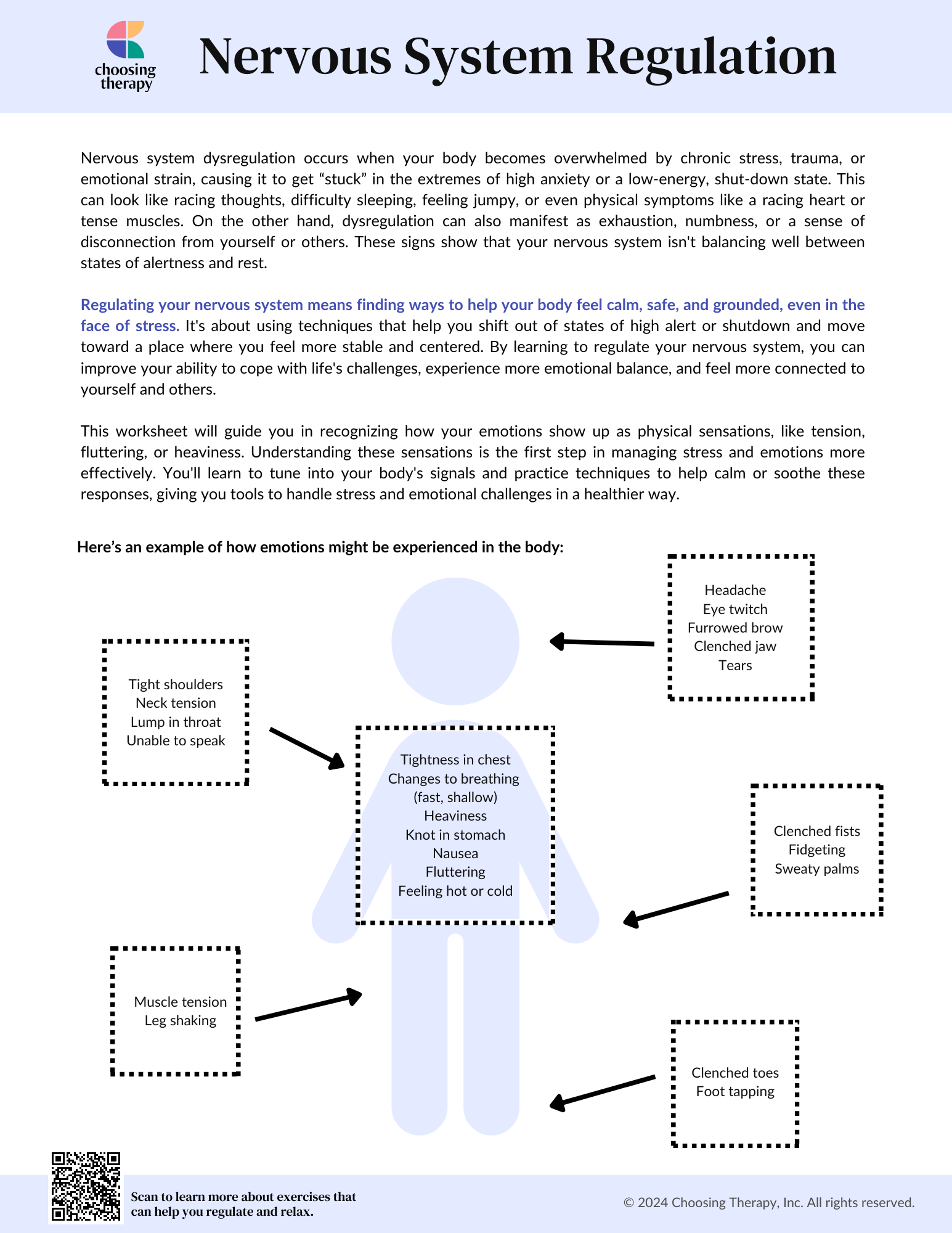 Nervous System Regulation Worksheet