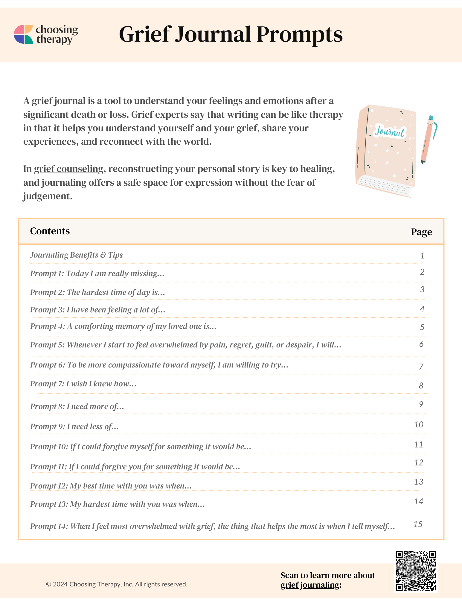 Grief Journal Prompts Cover Page