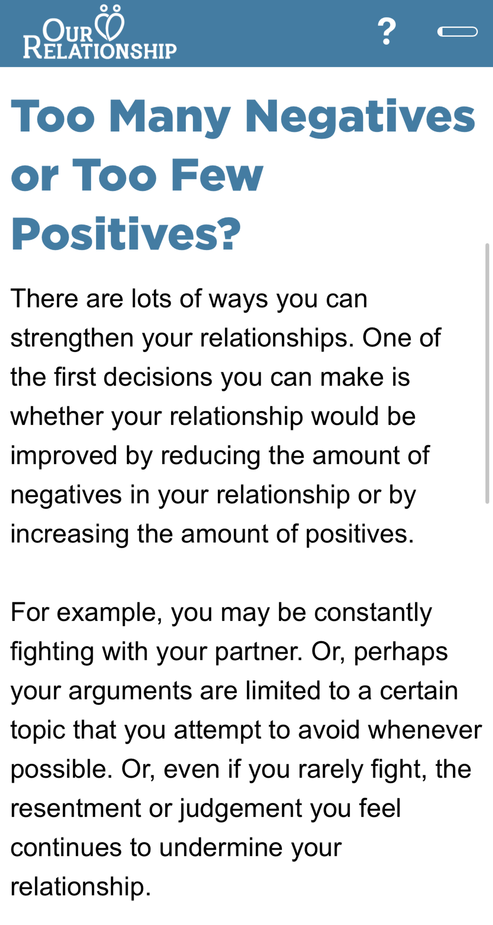 Screenshot of an exercise in the Observe Phase of treatment on OurRelationship