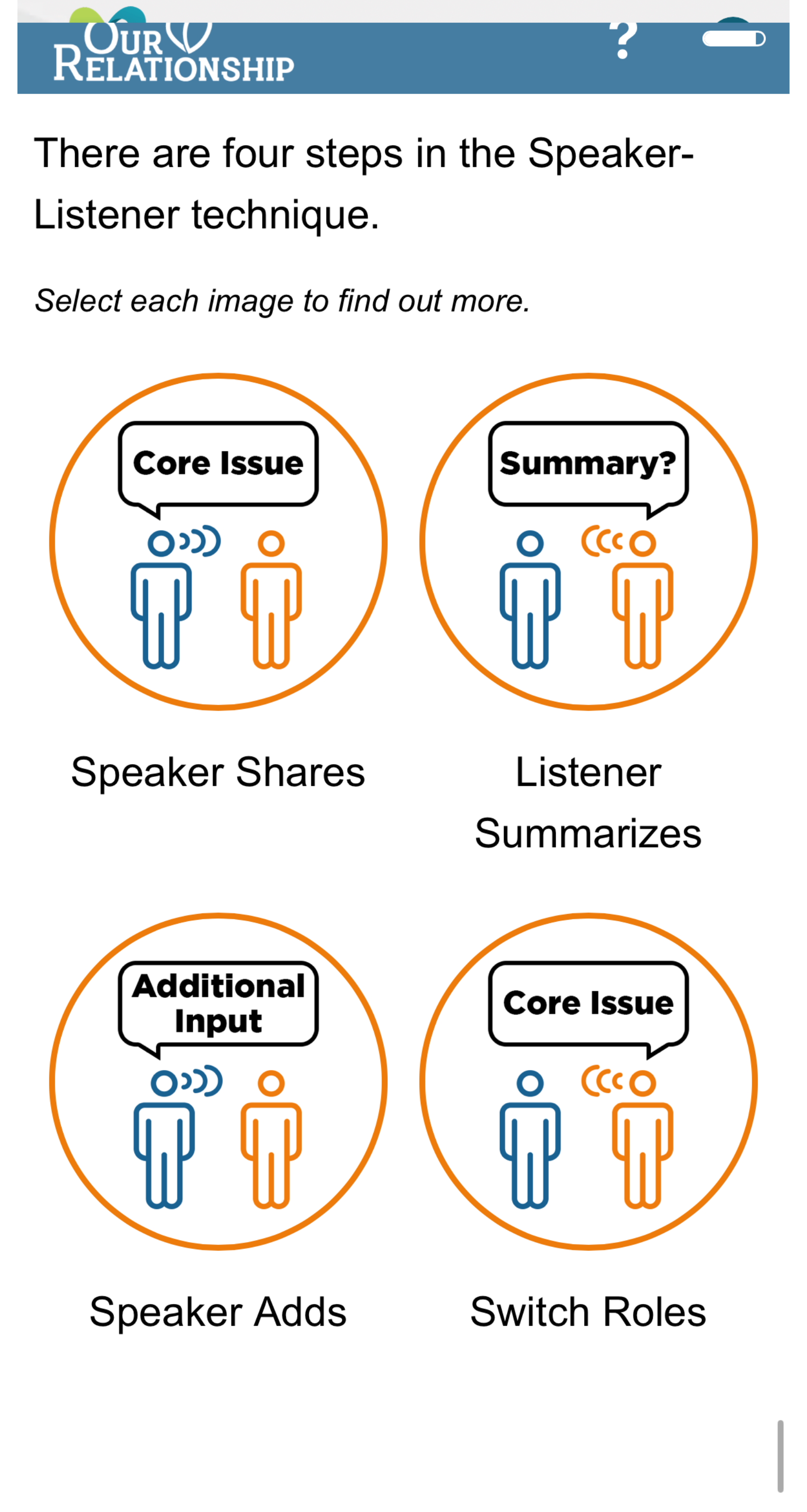 Screenshot of the Speaker-Listener techniques used in coaching sessions