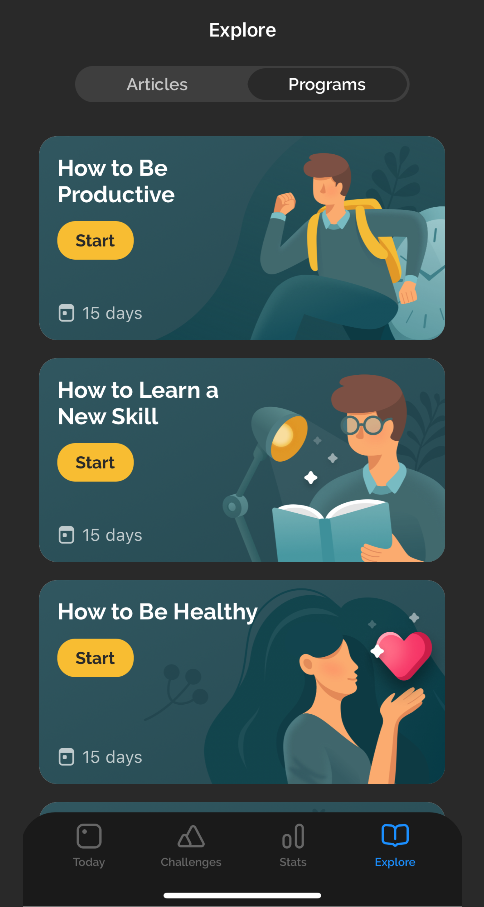 Screenshot of available programs within the Productive app
