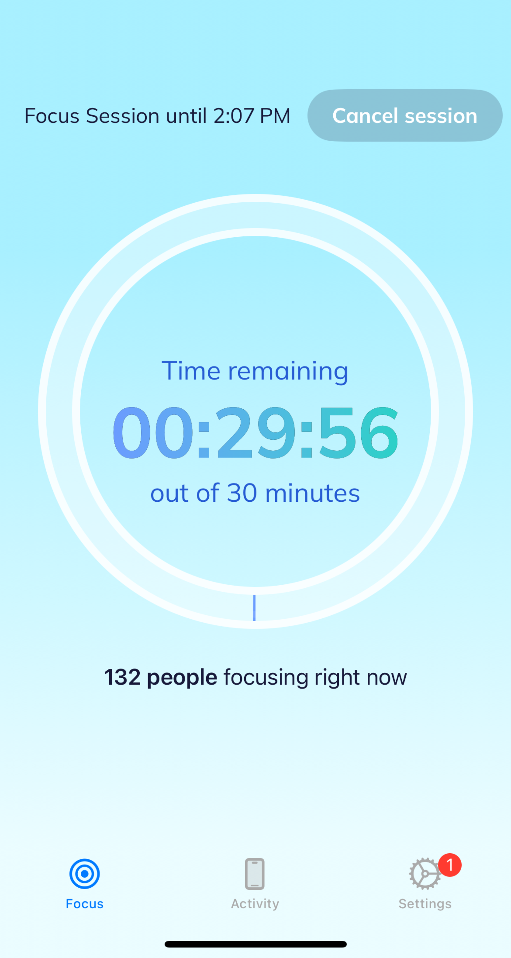 Screenshot of RescueTime focus session timer