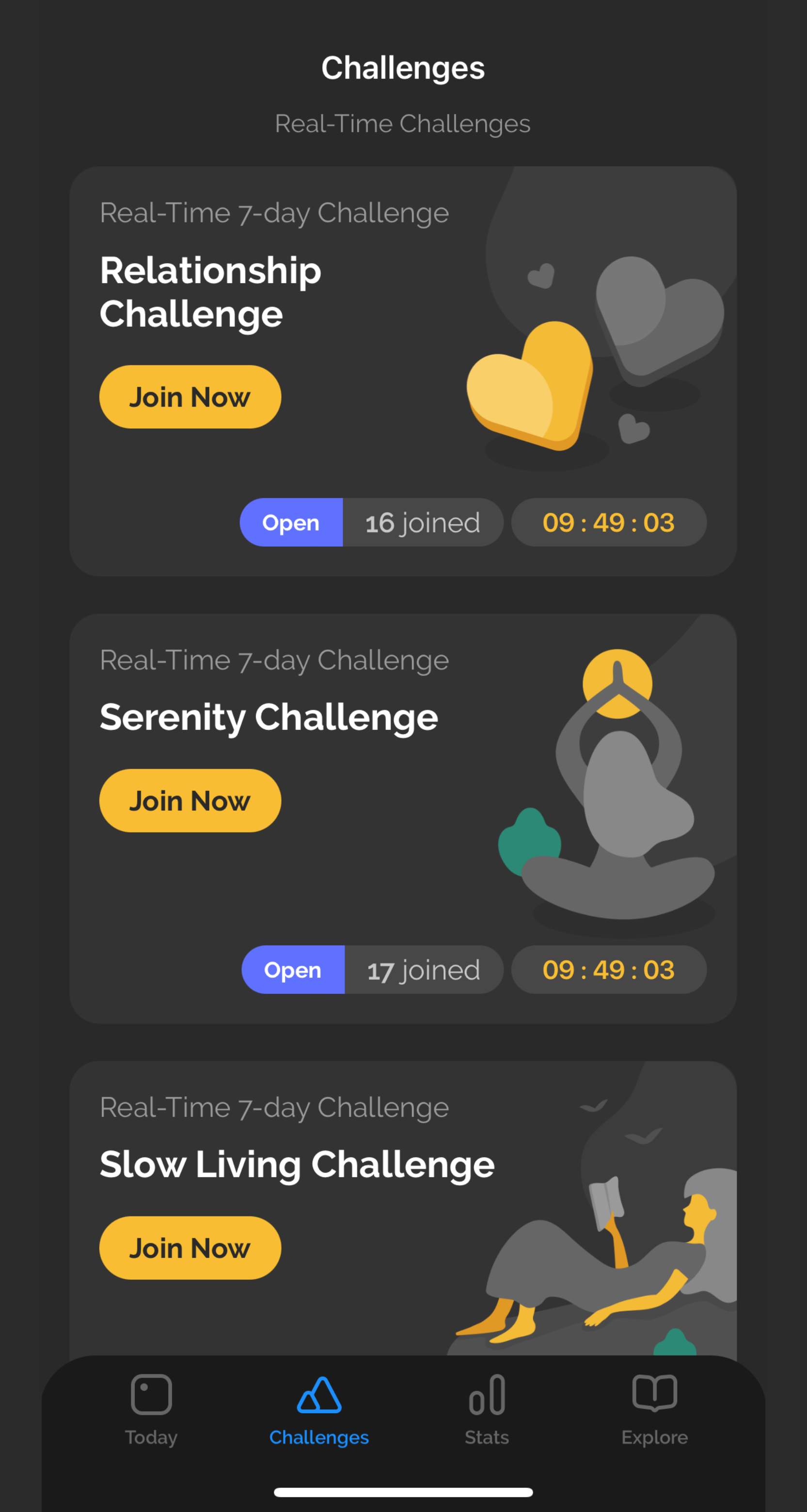 Screenshot of challenges within the Productive app