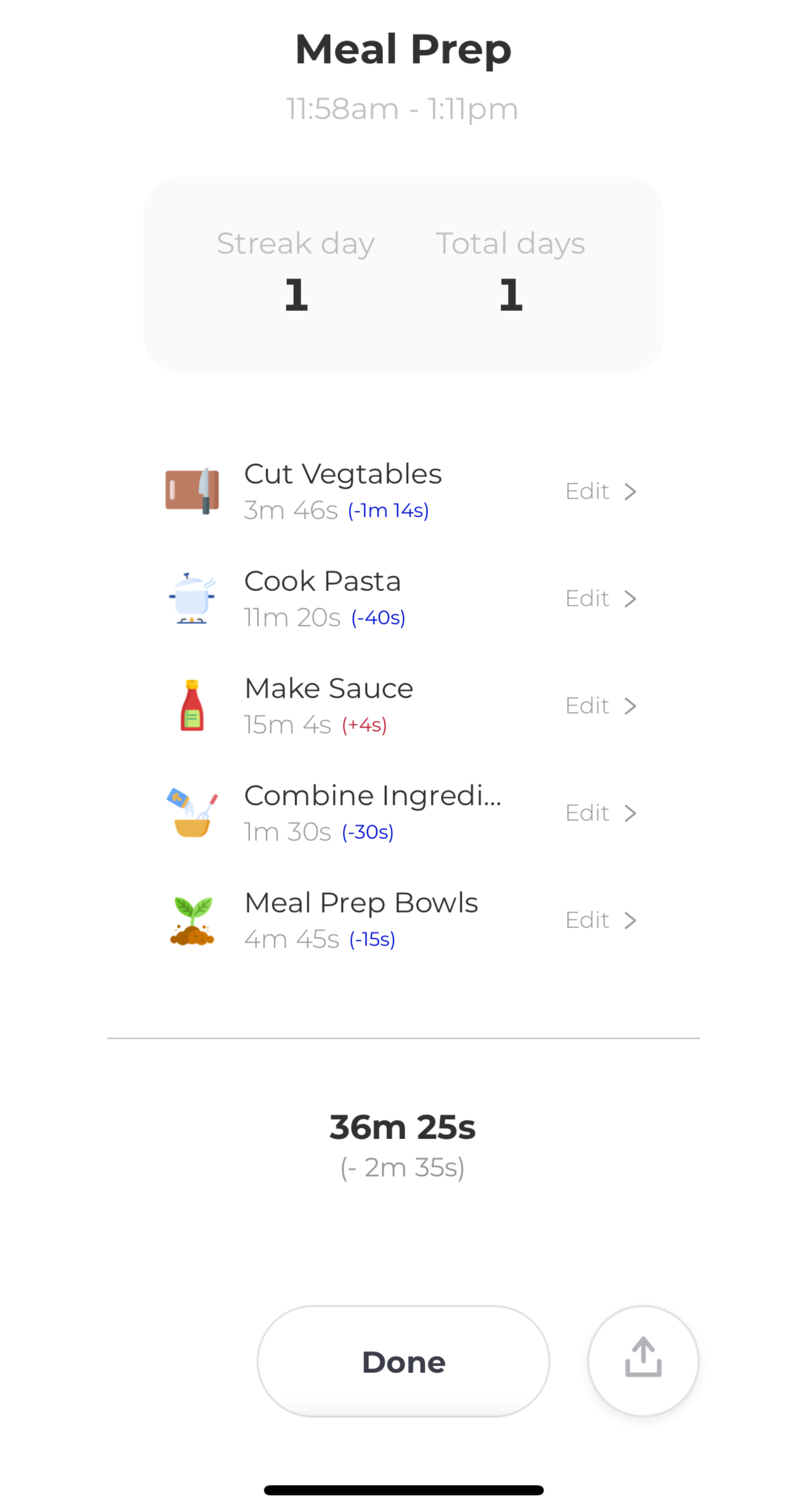 Screenshot of customizable routines in the Routinery app