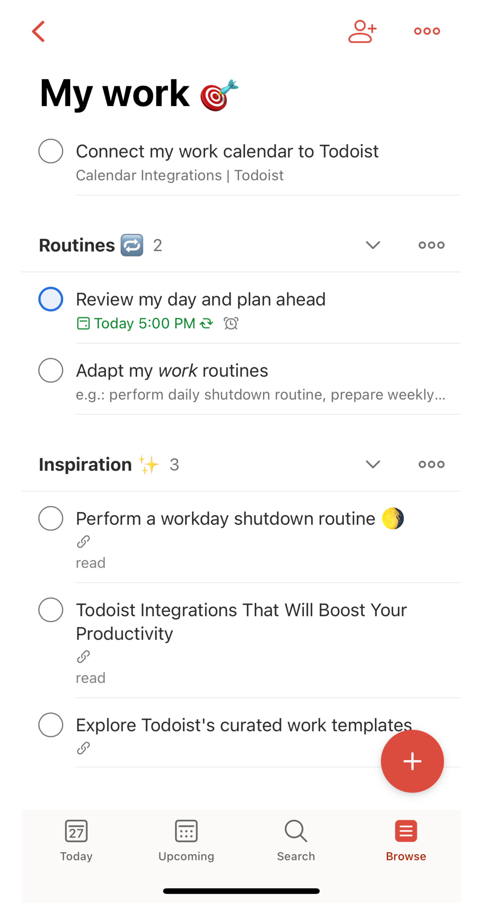 Screenshot of Work schedule within the Todolist app