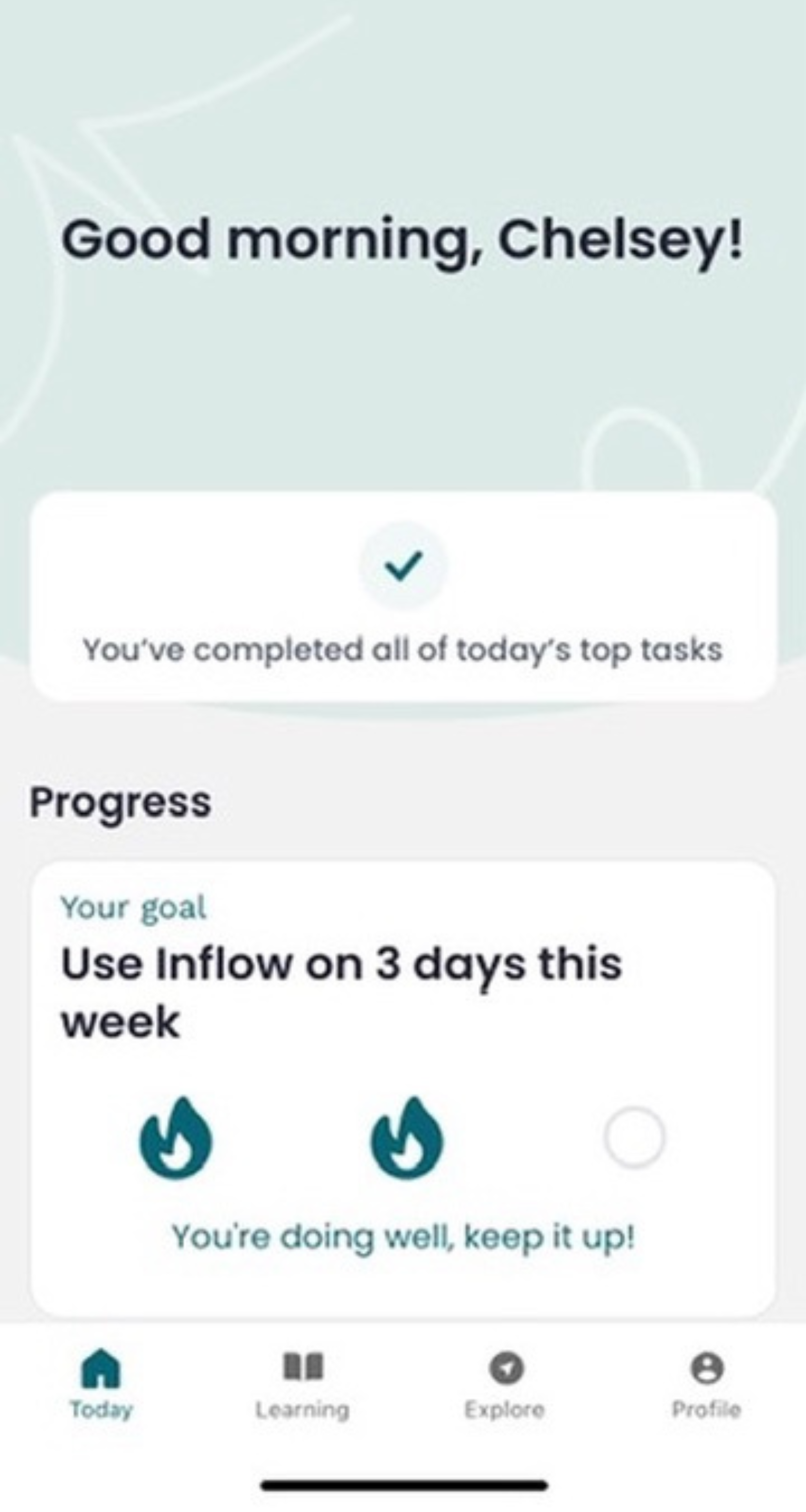 Screenshot of the Today tab in the InFlow app