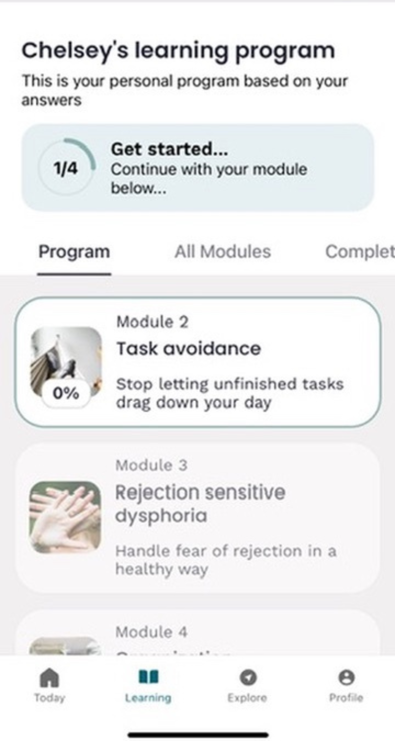Screenshot of the learning tasks in the InFlow app