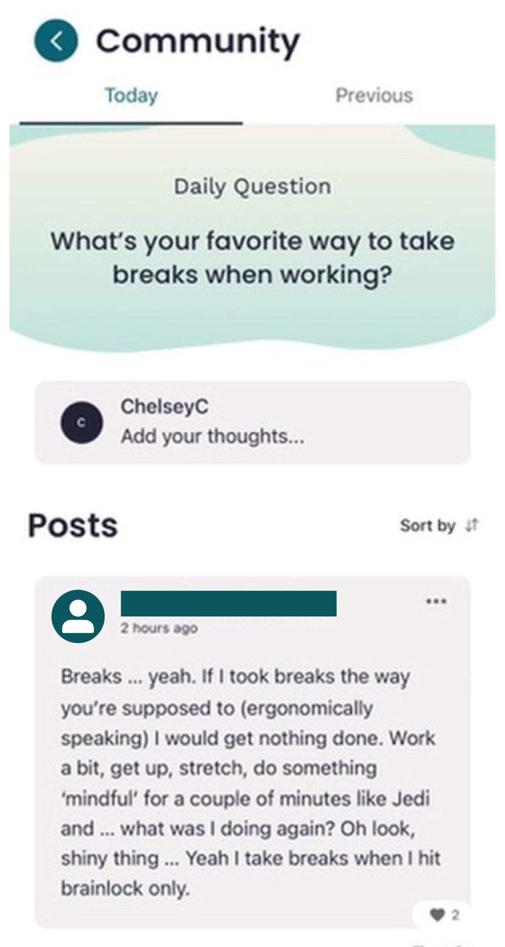 Screenshot of the community tab in the InFlow app