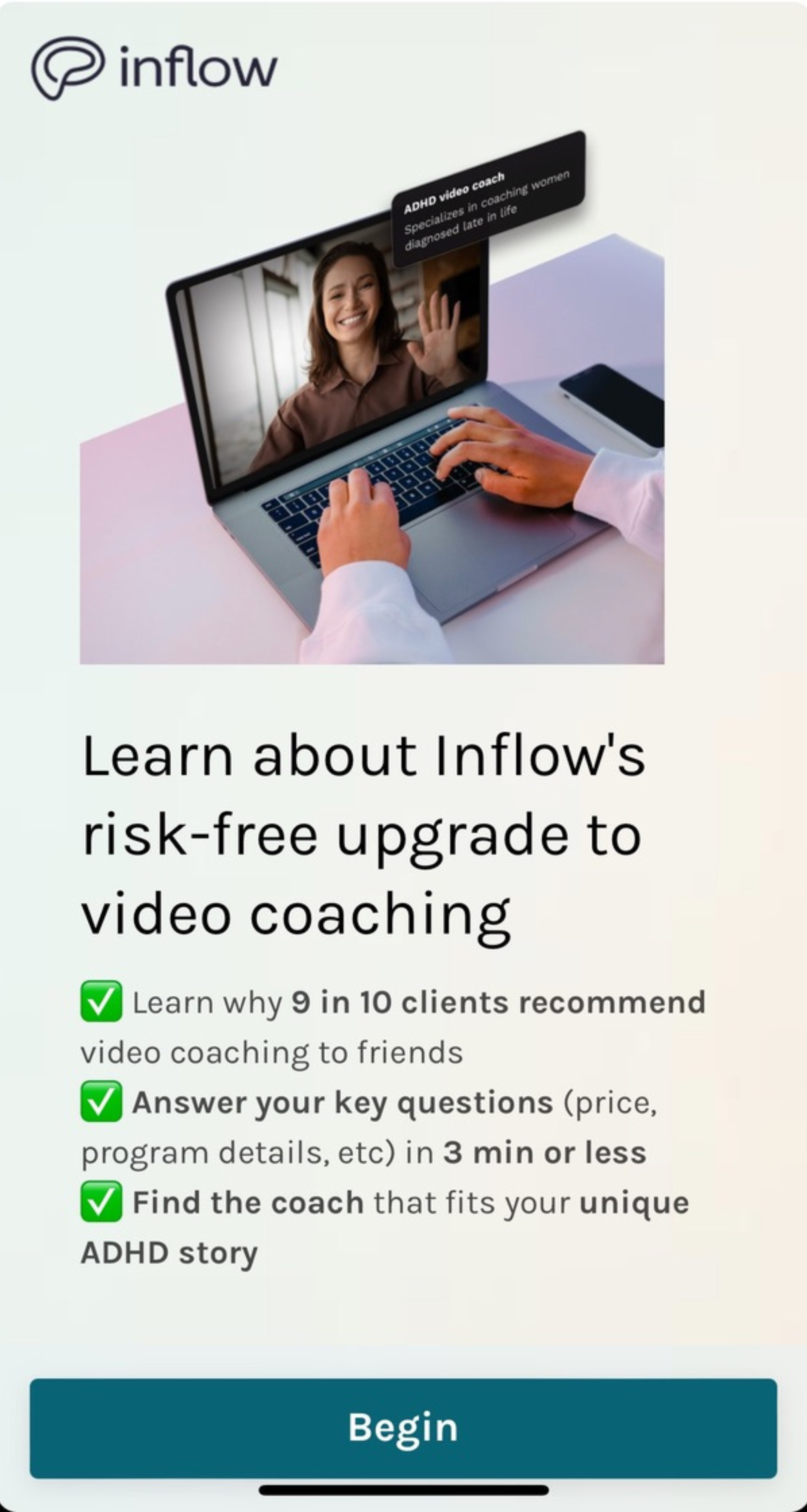 Screenshot of the coaching option in the InFlow app