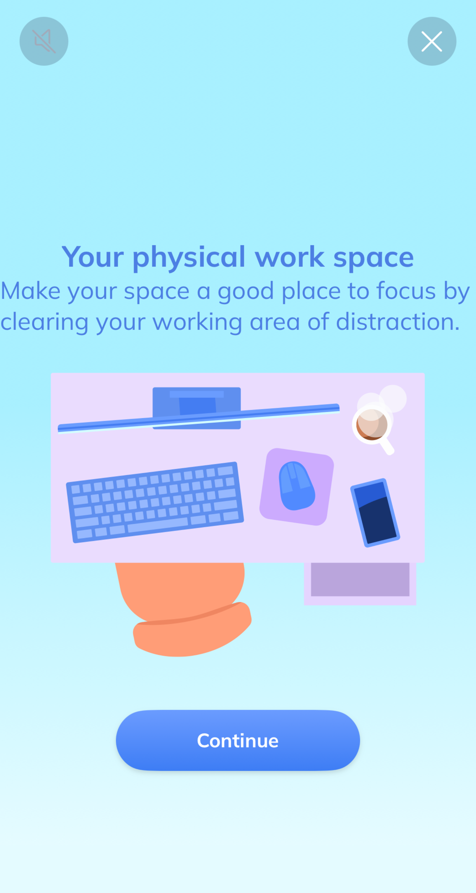 Screenshot of RescueTime prompting users to check their physical workspace