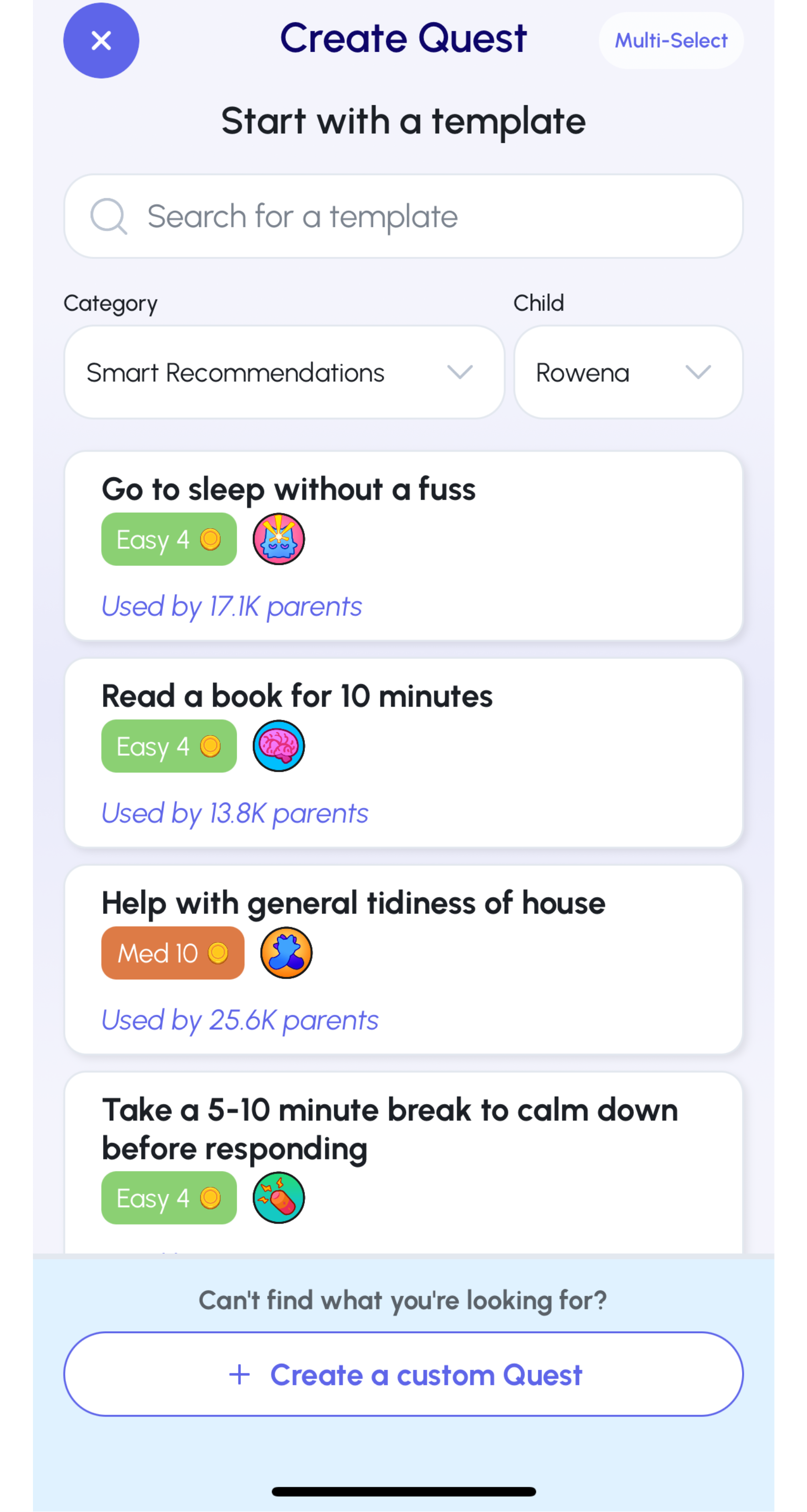 Screenshot of the quest creation page in the Joon app