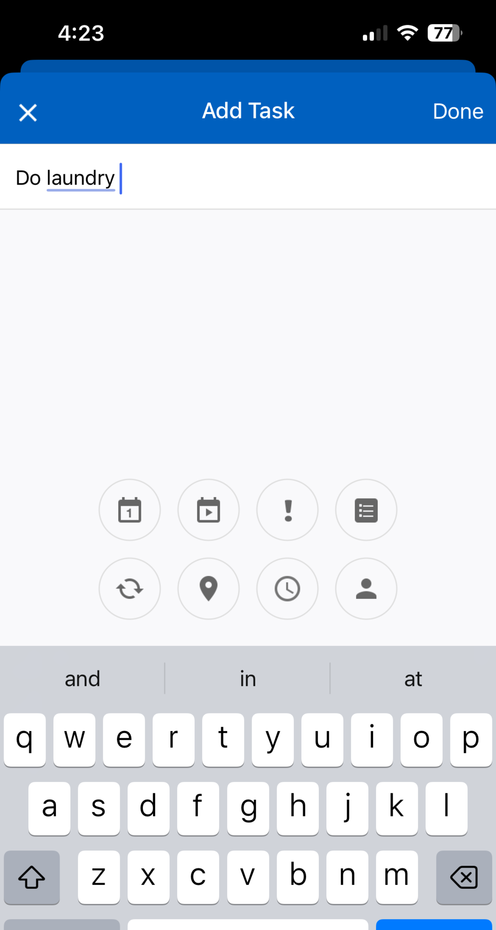 Screenshot of adding a task in the Remember the Milk app