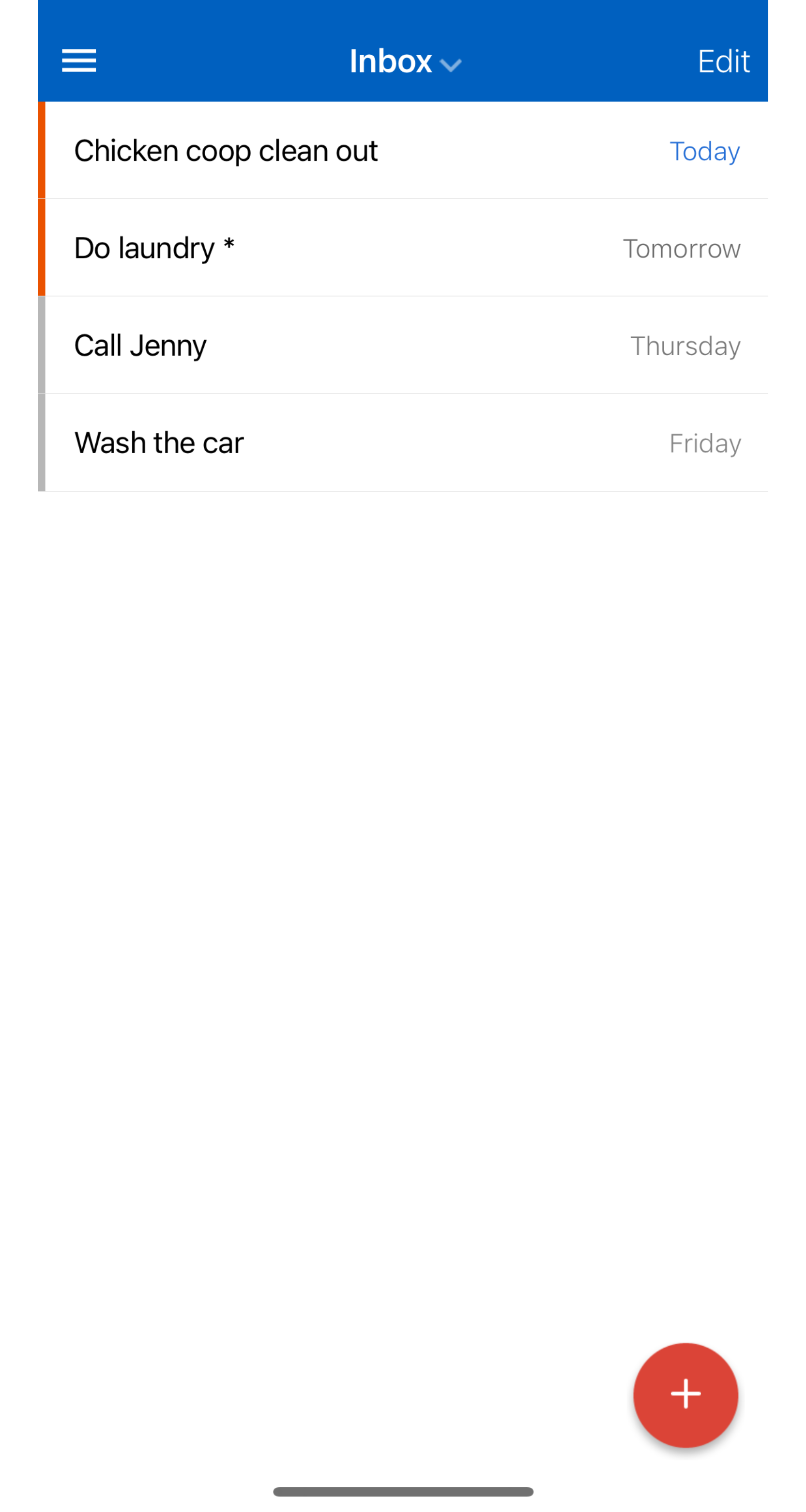 Screenshot of inbox in Remember the Milk app