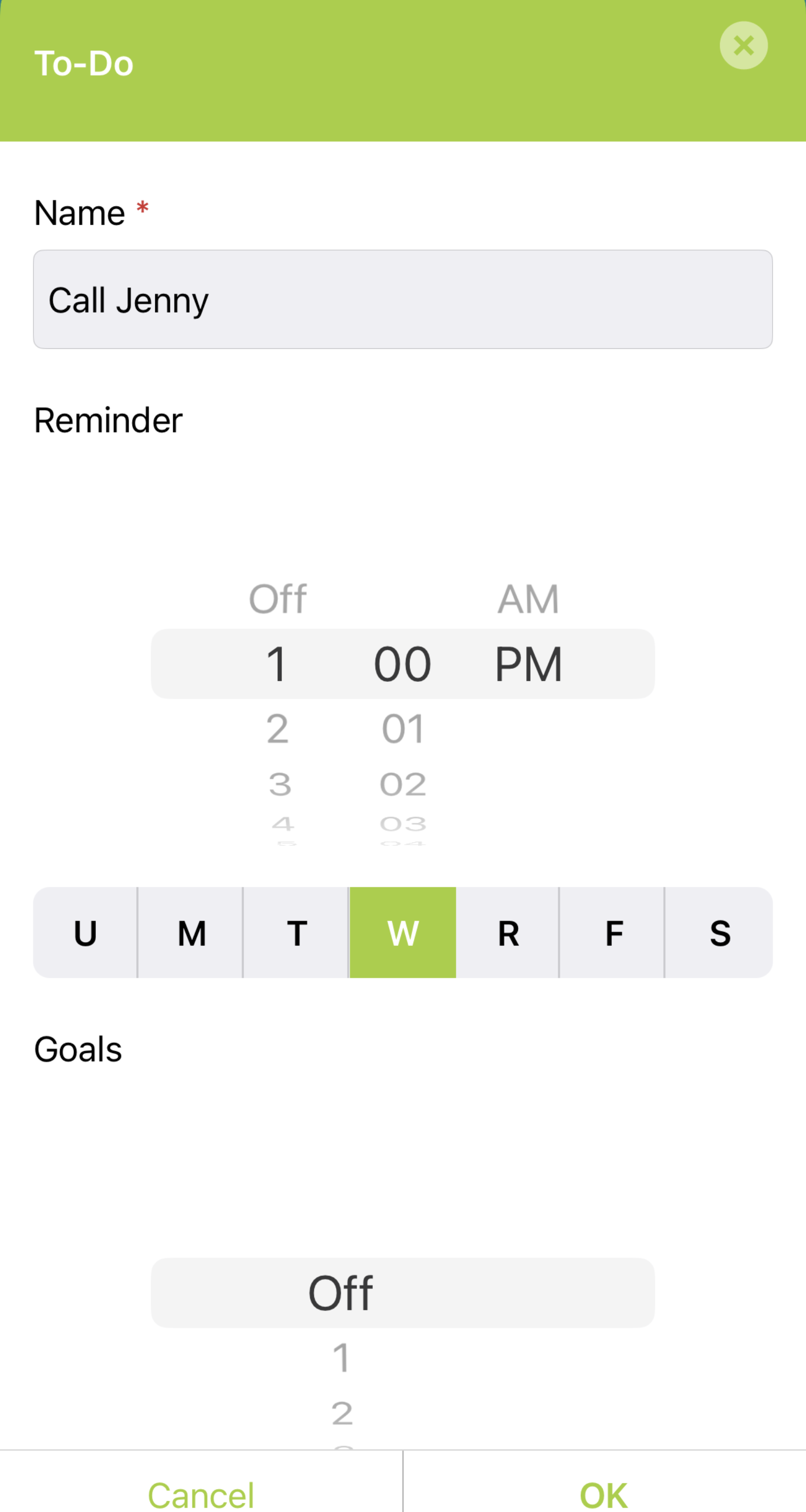Screenshot of custom options for to-do list tasks in the Flora app