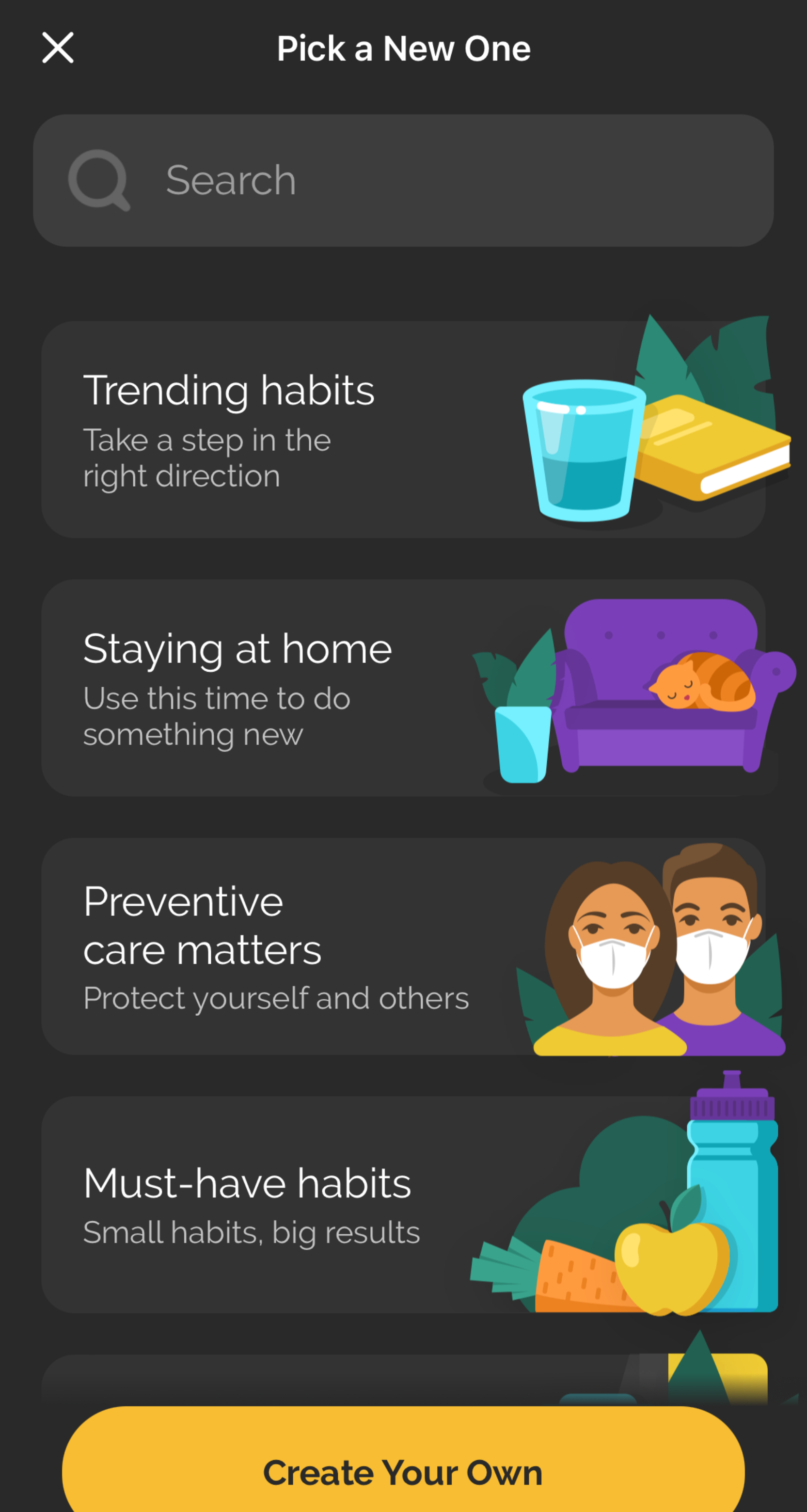 Screenshot of popular habits within the Productive app