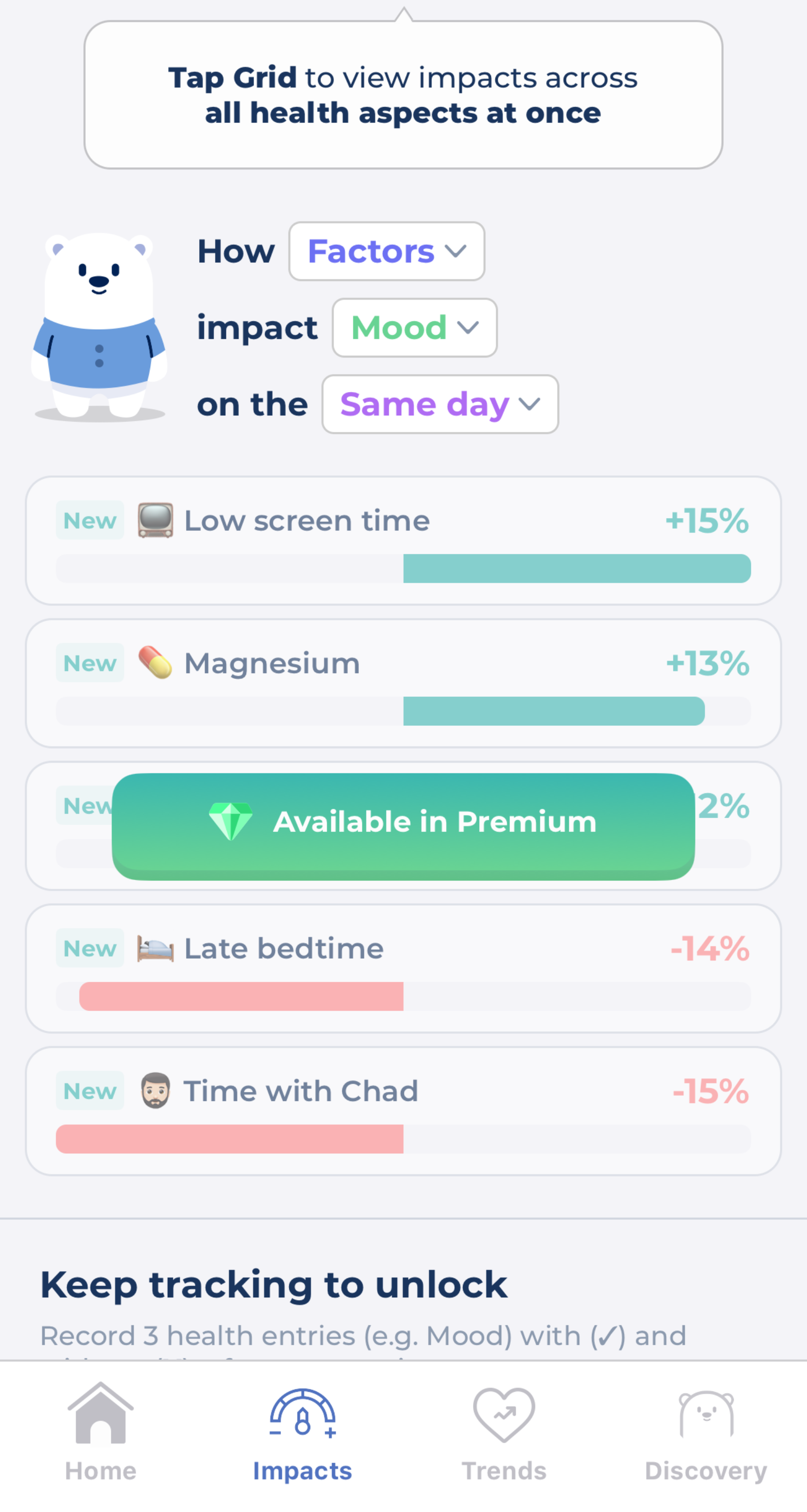 Image of Bearable app Impacts tab