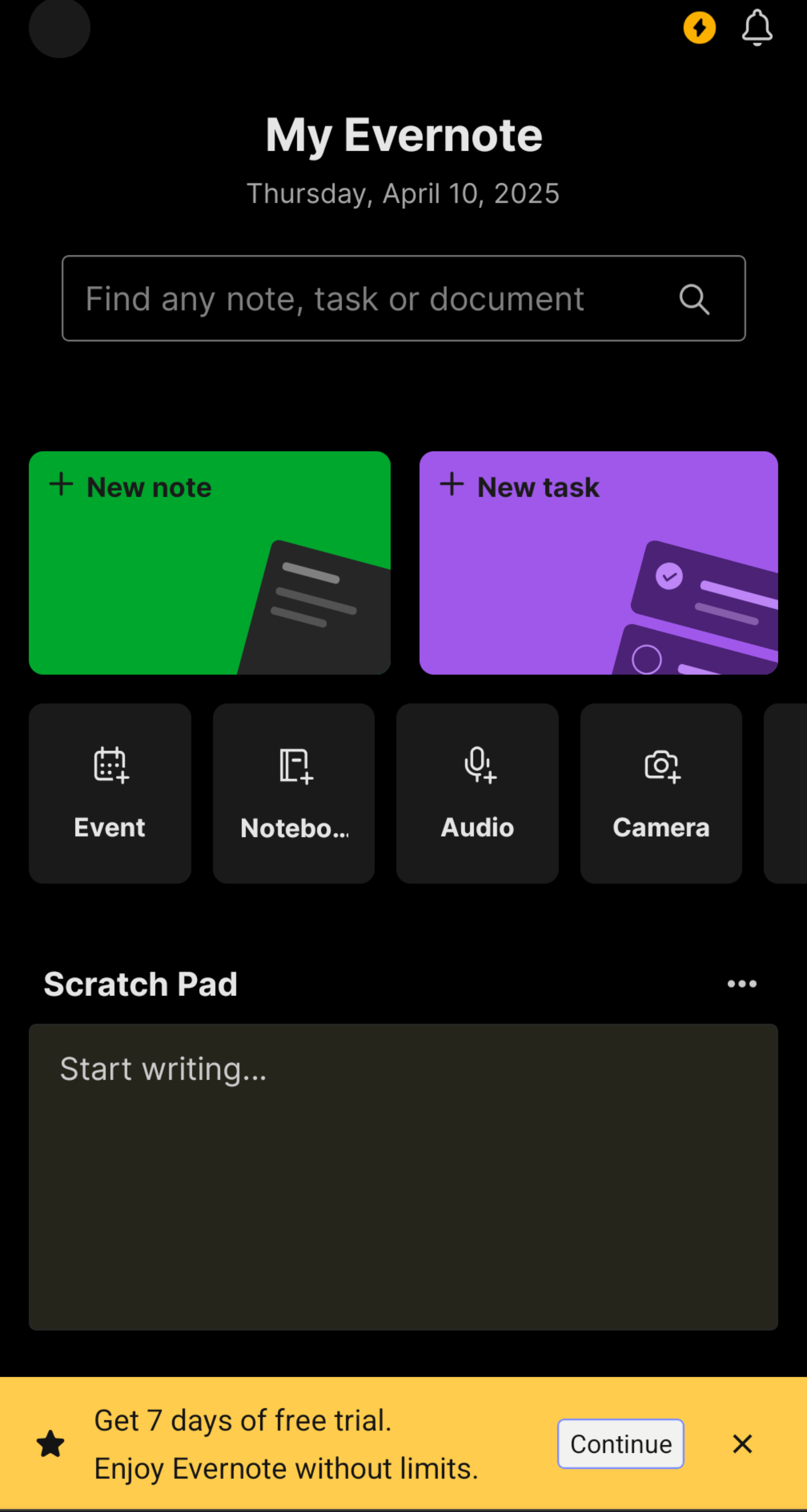 Image Evernote My Evernote page