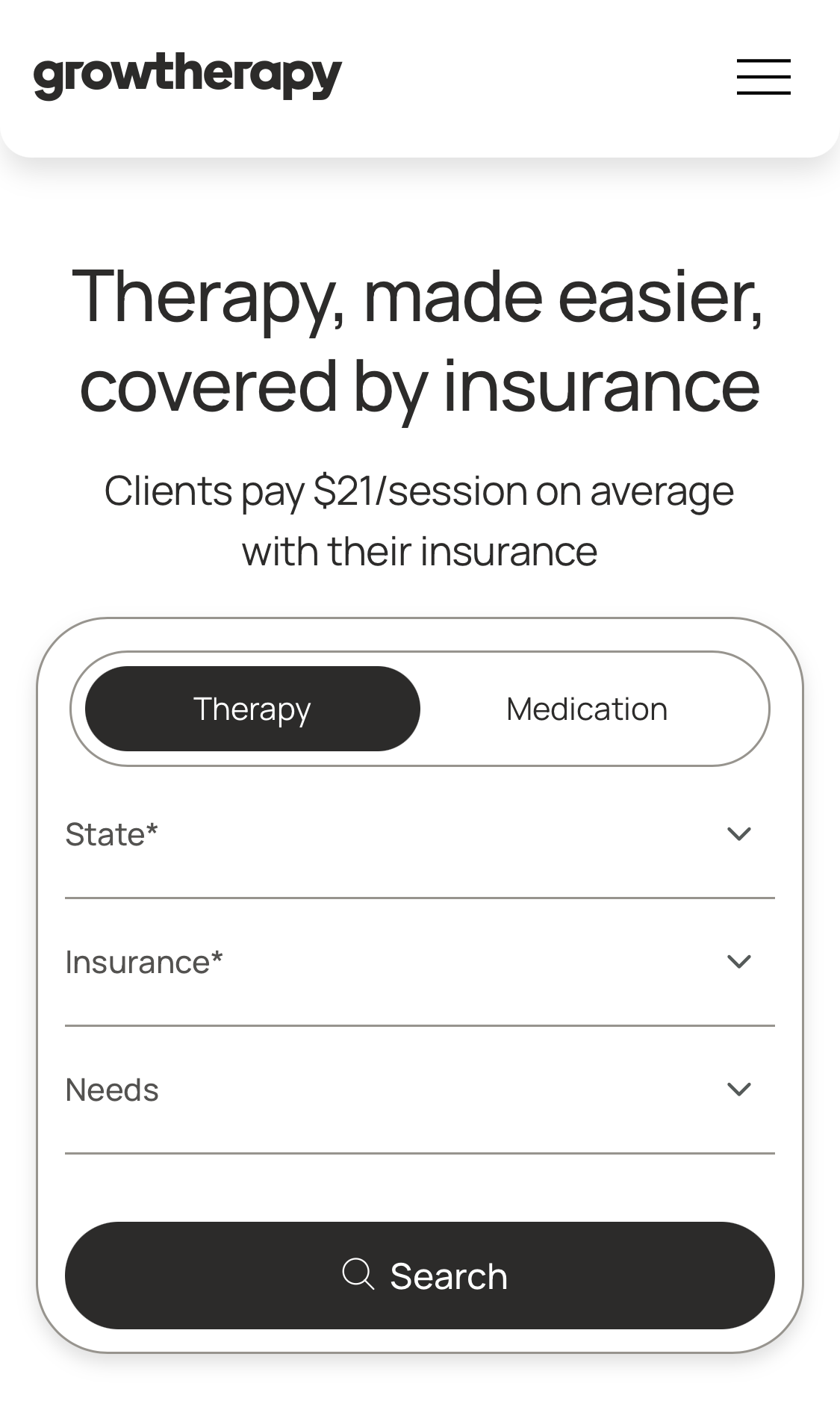 Grow Therapy Home Page