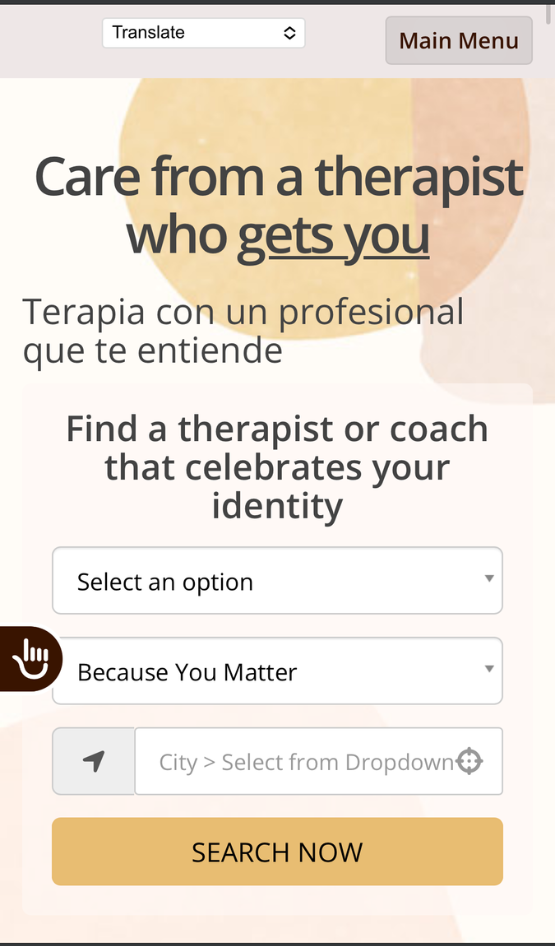 Inclusive Therapists Welcome Screen