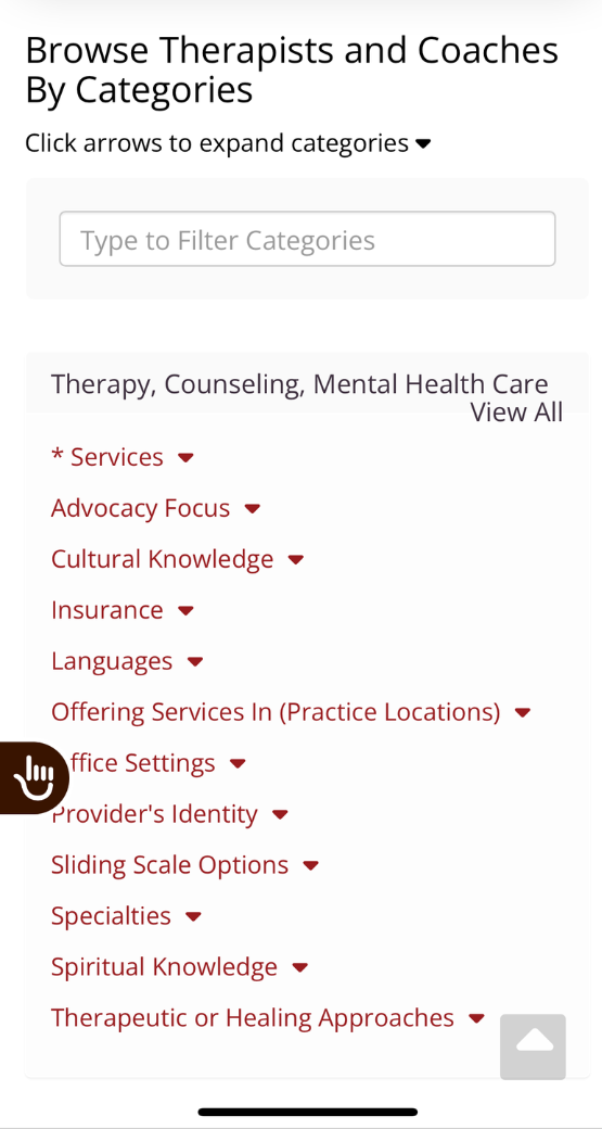 Inclusive Therapists search menu