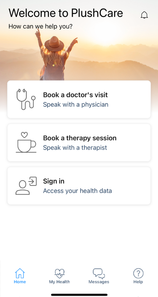PlushCare - image of choosing your appointment type