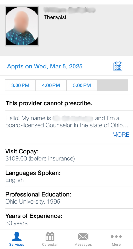 Amwell Therapist Profile