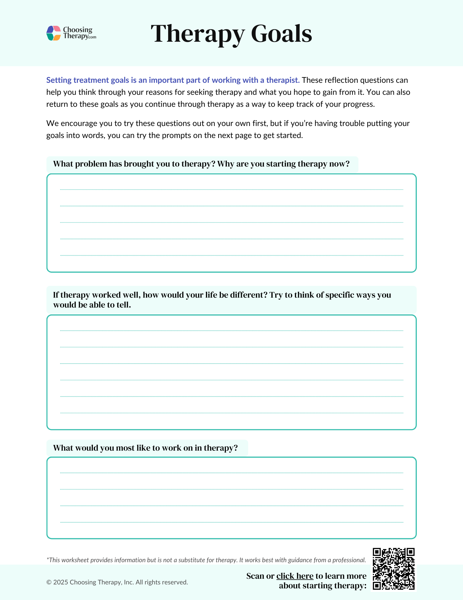 Therapy Goals Worksheet