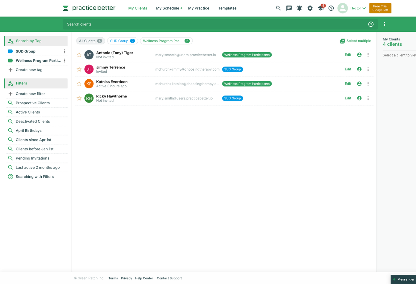 Image of Practice Better client list