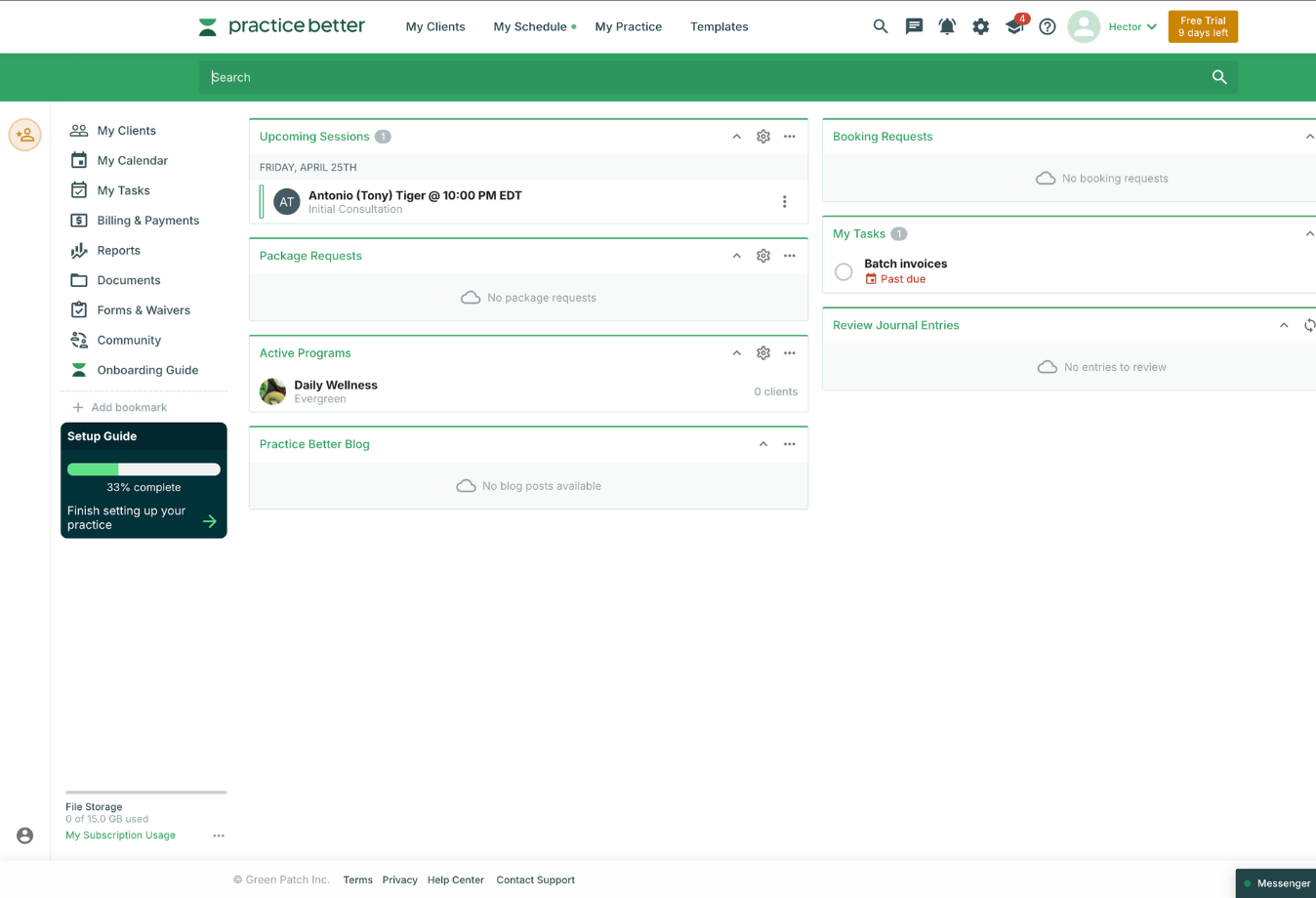 Image of Practice Better dashboard