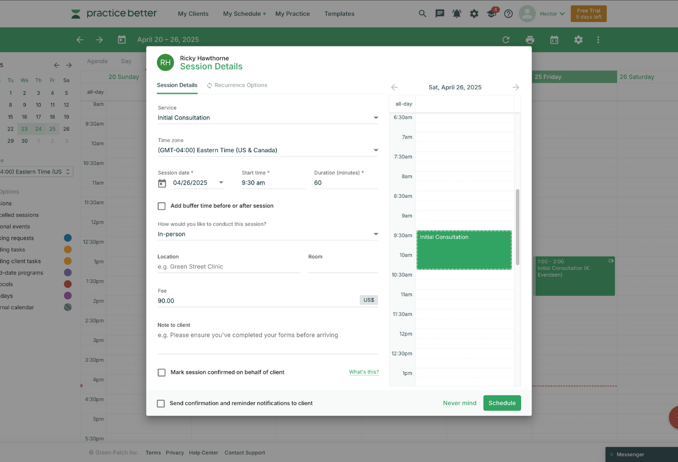 Image of Practice Better session booking flow