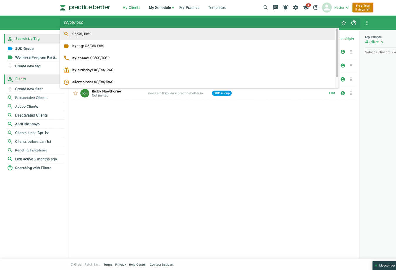 Image of Practice Better client search bar