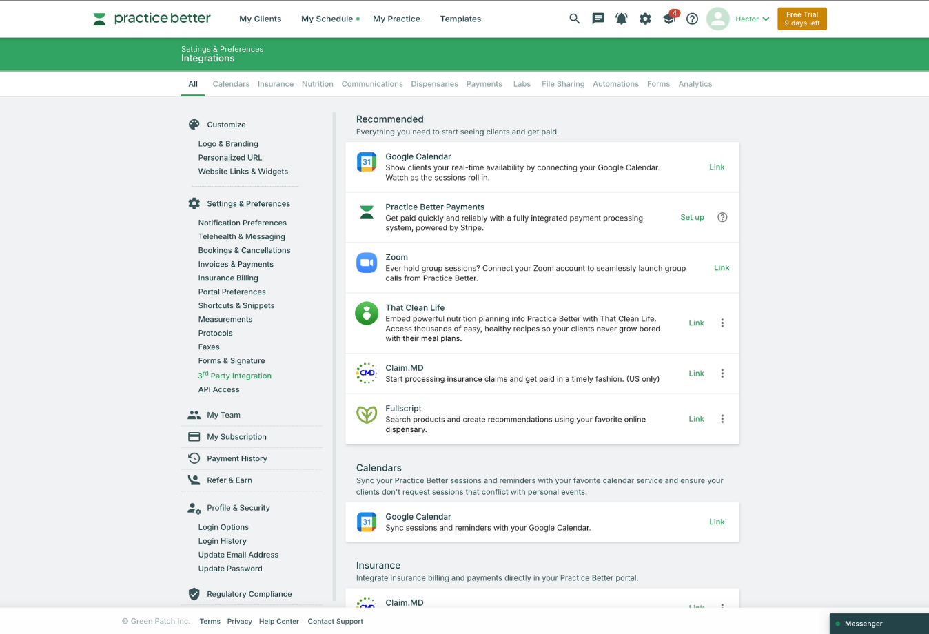 Image of Practice Better third party integrations