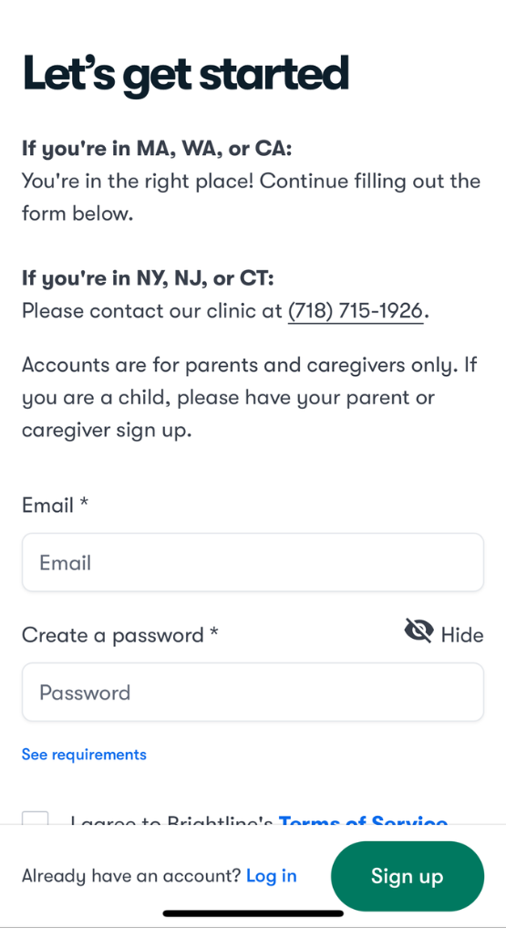 You can fill out the online form if you're seeking care in Massachusetts, Washington, or California.