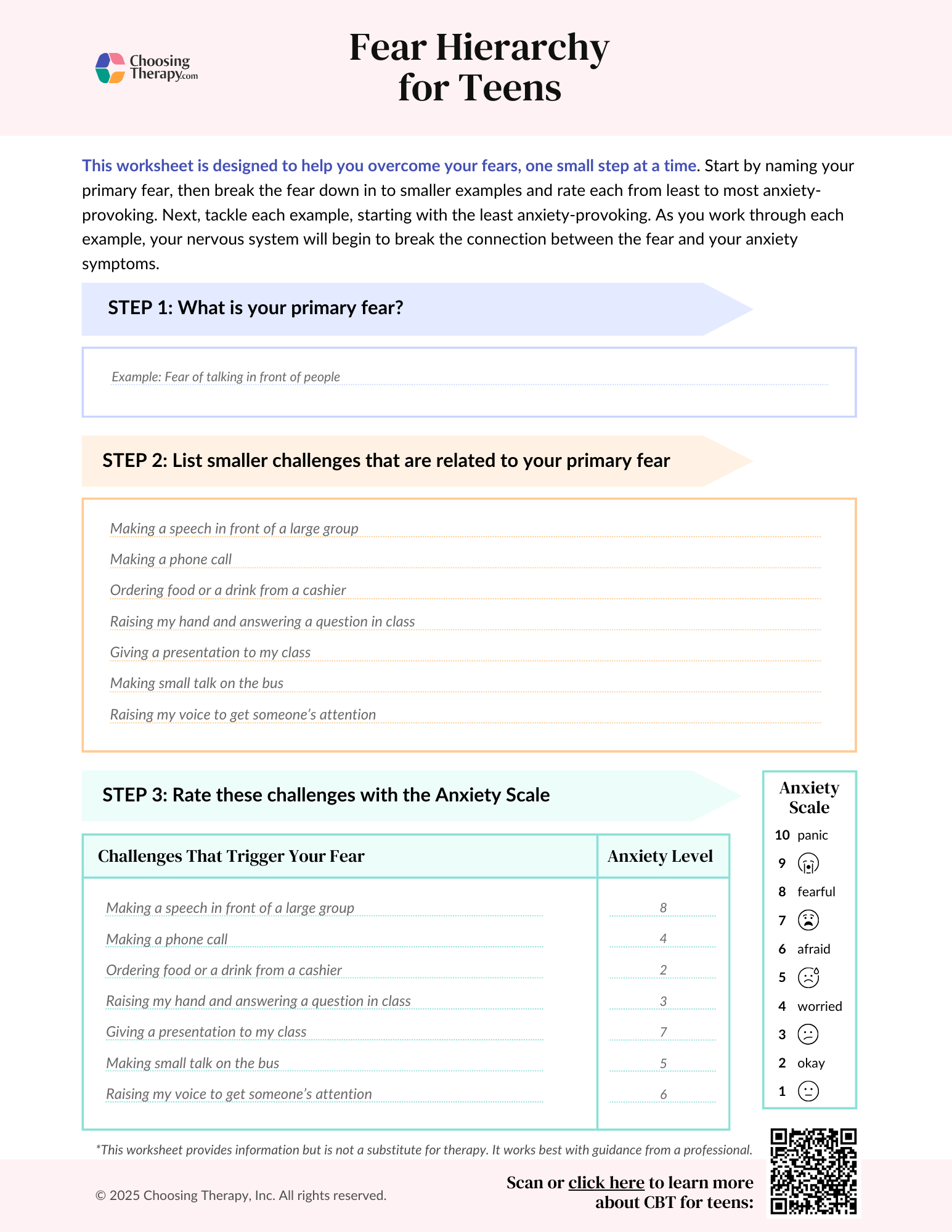 Fear Hierarchy Worksheet for Teens