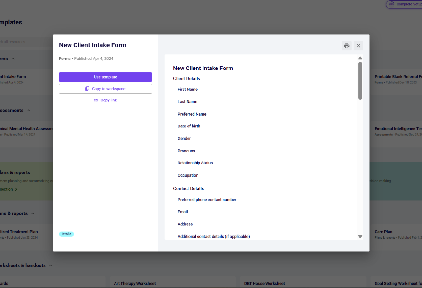 Image of Carepatron New Client Intake Form
