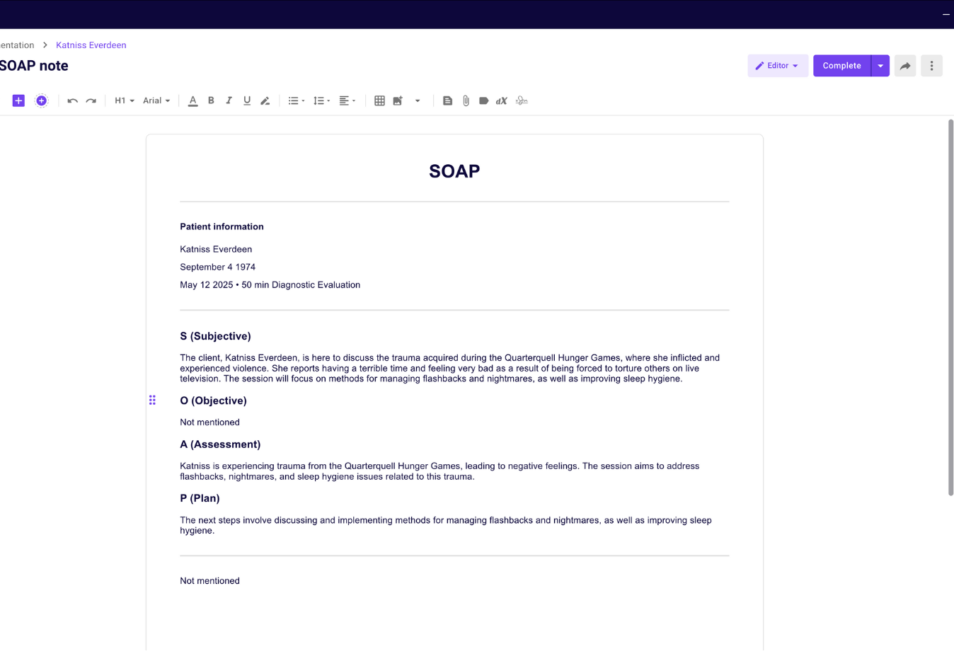 Image of Carepatron AI scribe note