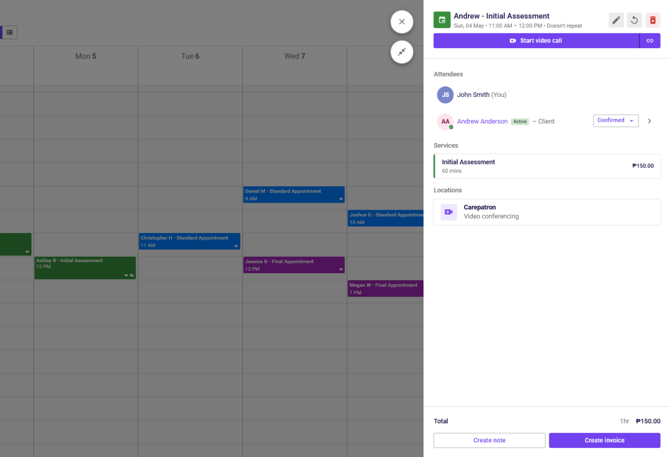 Image of Carepatron Client Appointment