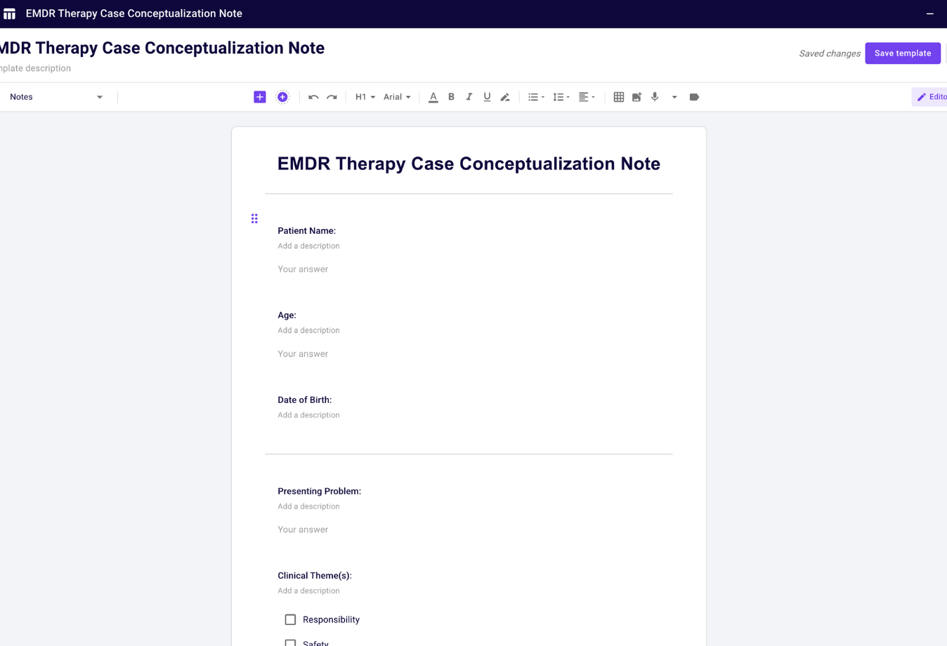 Image of Carepatron template editor