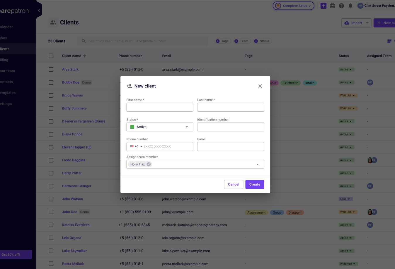 Image of Carepatron adding a new client