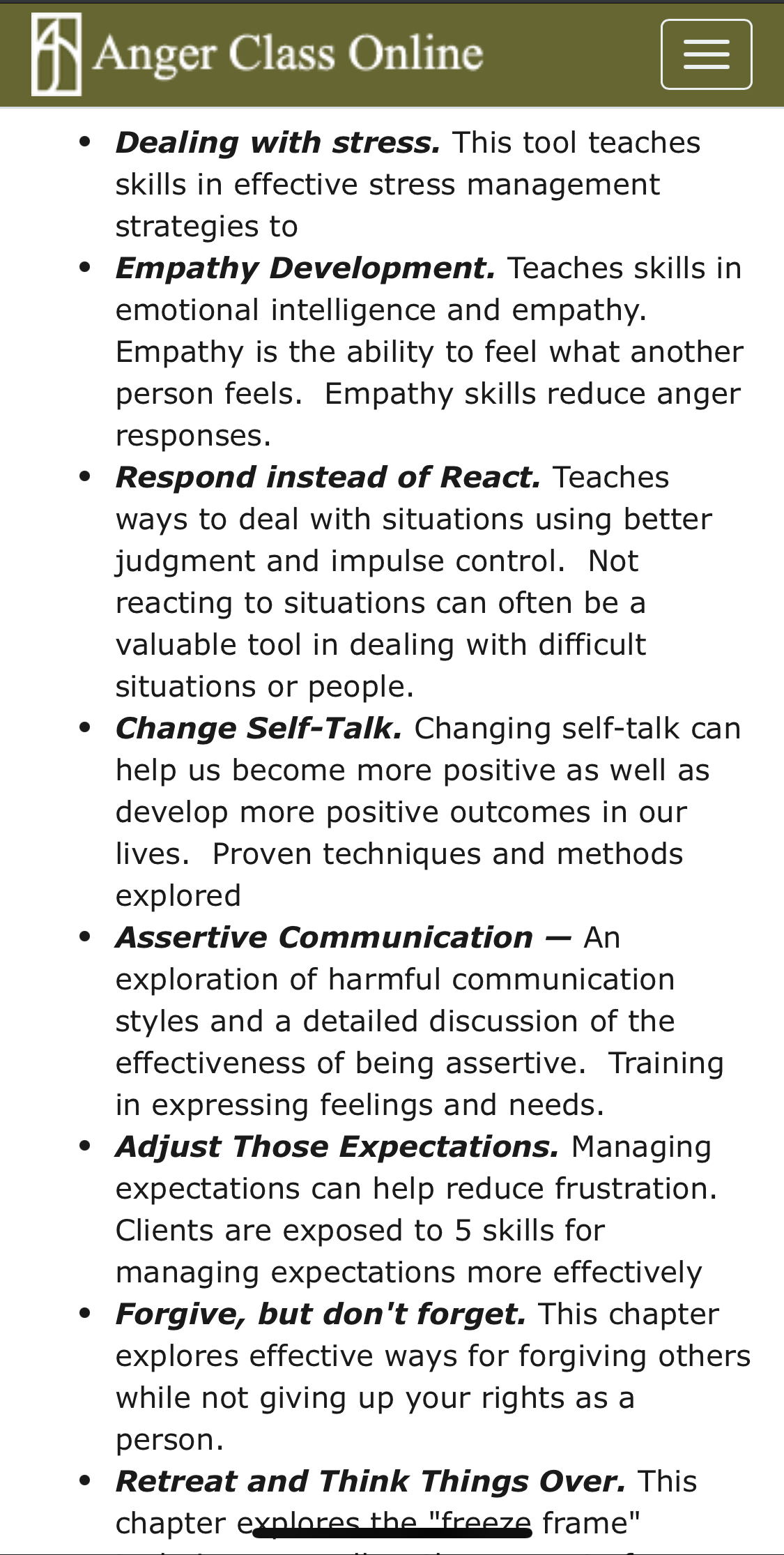 Anger Class Online Course Description