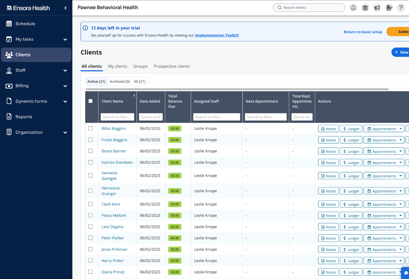 1. Image of Ensora Health client list
