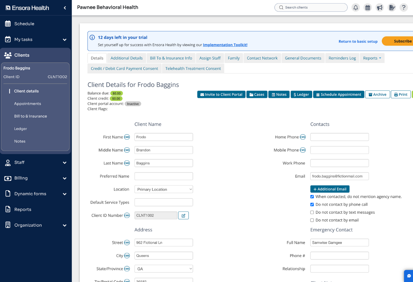 2. Image of Ensora Health client face sheet