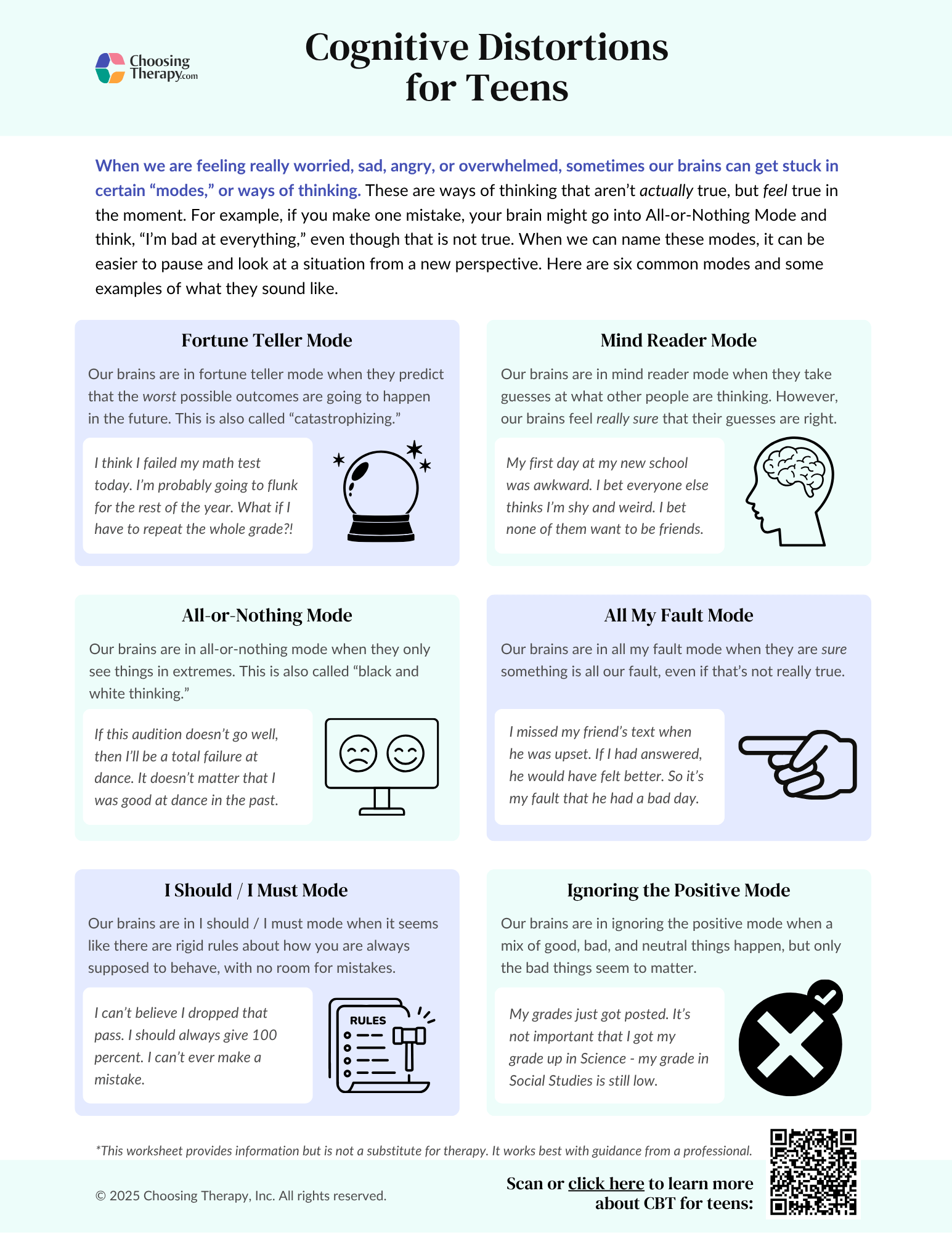 Cognitive Distortions Worksheet for Teens