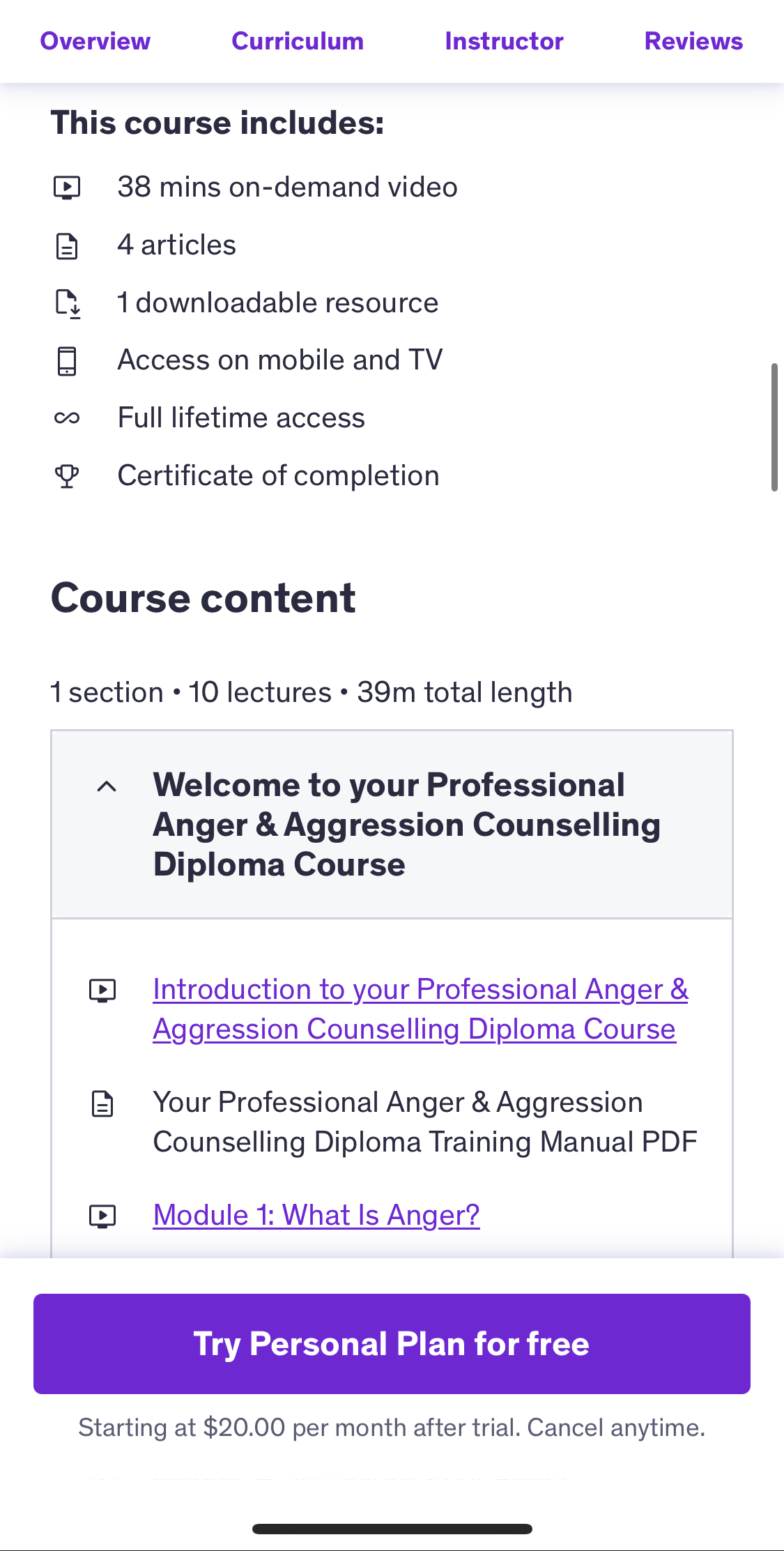 Udemy Anger Management Course Description